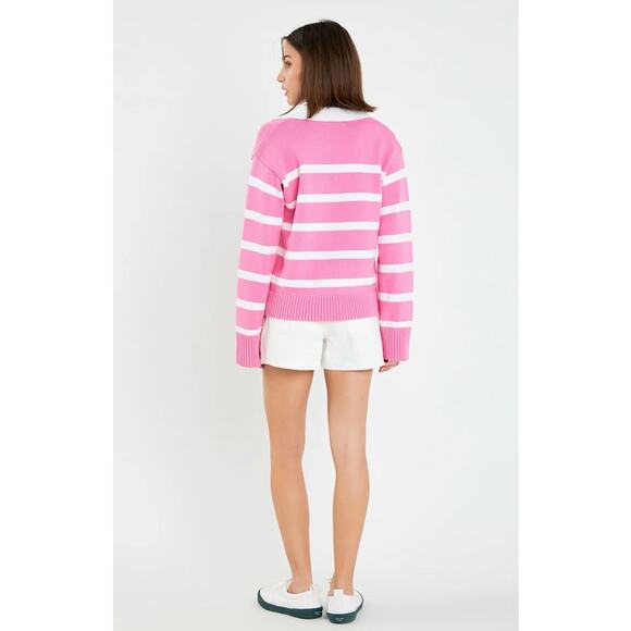 English Factory Striped Collared Pink Relaxed Fit Knit Sweater - Picture 3 of 8